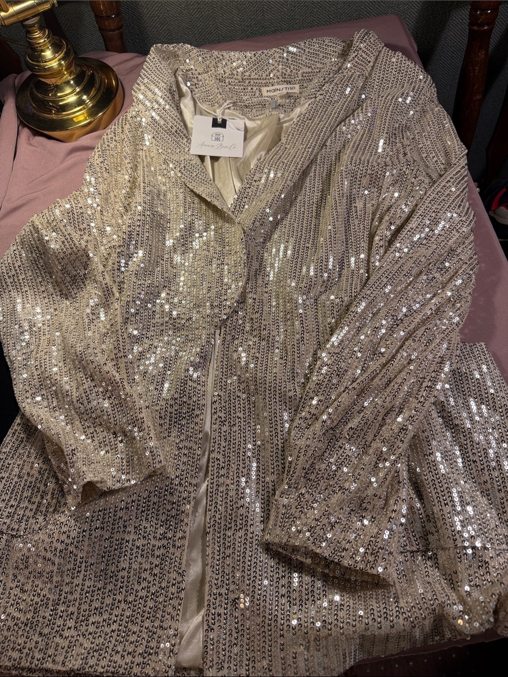 Champagne Sequin Blazer - Metallic Evening Jacket